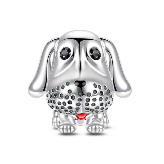 gon- Sterling Silver Lucky Puppy Charms With Enamel In White Gold Plated