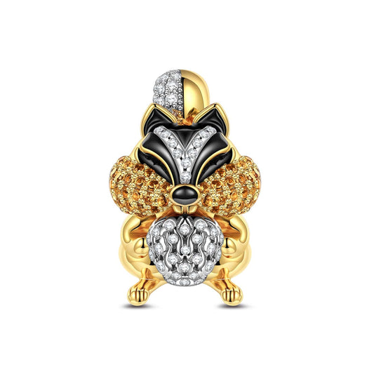 gon- Sterling Silver Cute Squirrel Charms With Enamel In 14K Gold Plated