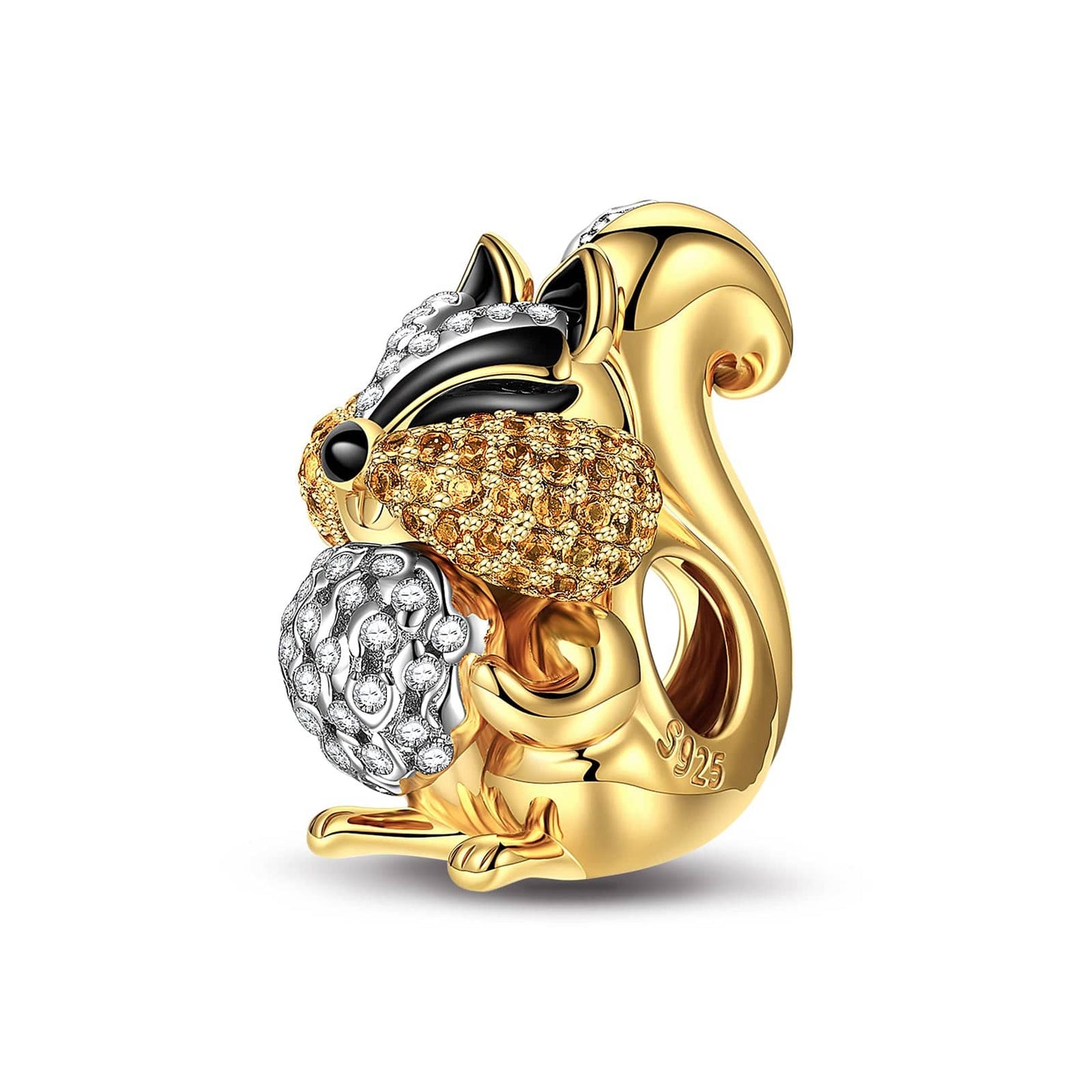 Sterling Silver Cute Squirrel Charms With Enamel In 14K Gold Plated