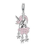 Sterling Silver Charm Pink Unicorn Dangle Charms In White Gold Plated