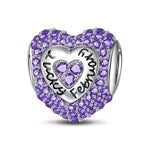 Sterling Silver Love Heart Birthstone February Charms With Enamel In White Gold Plated