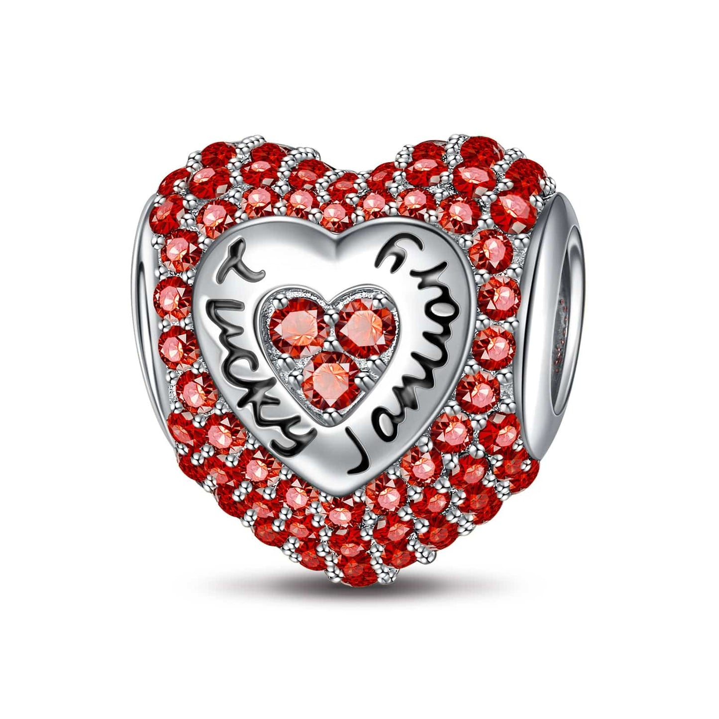 Sterling Silver Love Heart Birthstone January Charms With Enamel In White Gold Plated