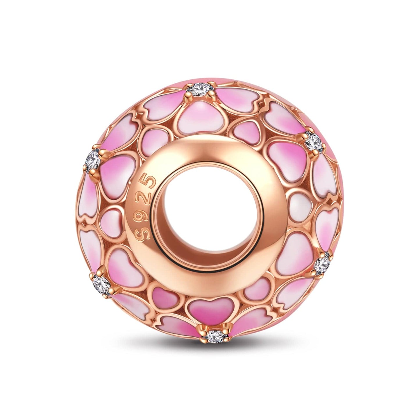 Sterling Silver Pink Sakura Charms With Enamel In Rose Gold Plated