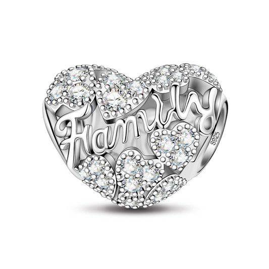 gon- Sterling Silver Family Heart Charms In White Gold Plated