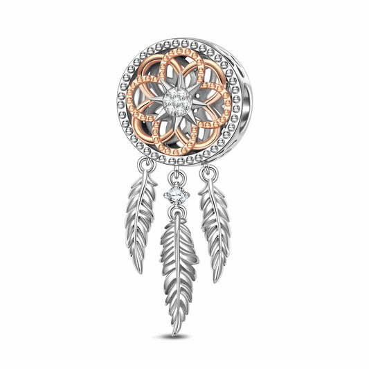 gon- Sterling Silver Dream Catcher Dangle Charms In White Gold Plated