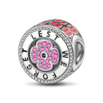 Sterling Silver Plum Blossom Charms With Enamel In White Gold Plated