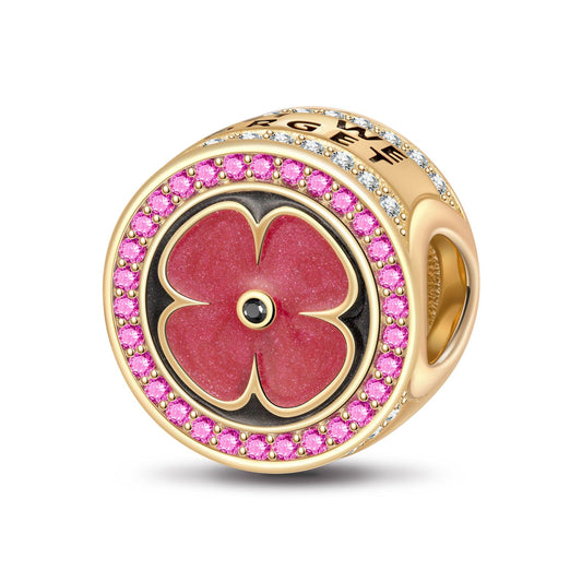 gon- Sterling Silver Red Plum Blossom Charms With Enamel In 14K Gold Plated