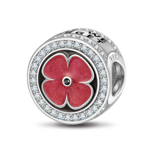 gon- Sterling Silver Plum Blossom Charms With Enamel In White Gold Plated