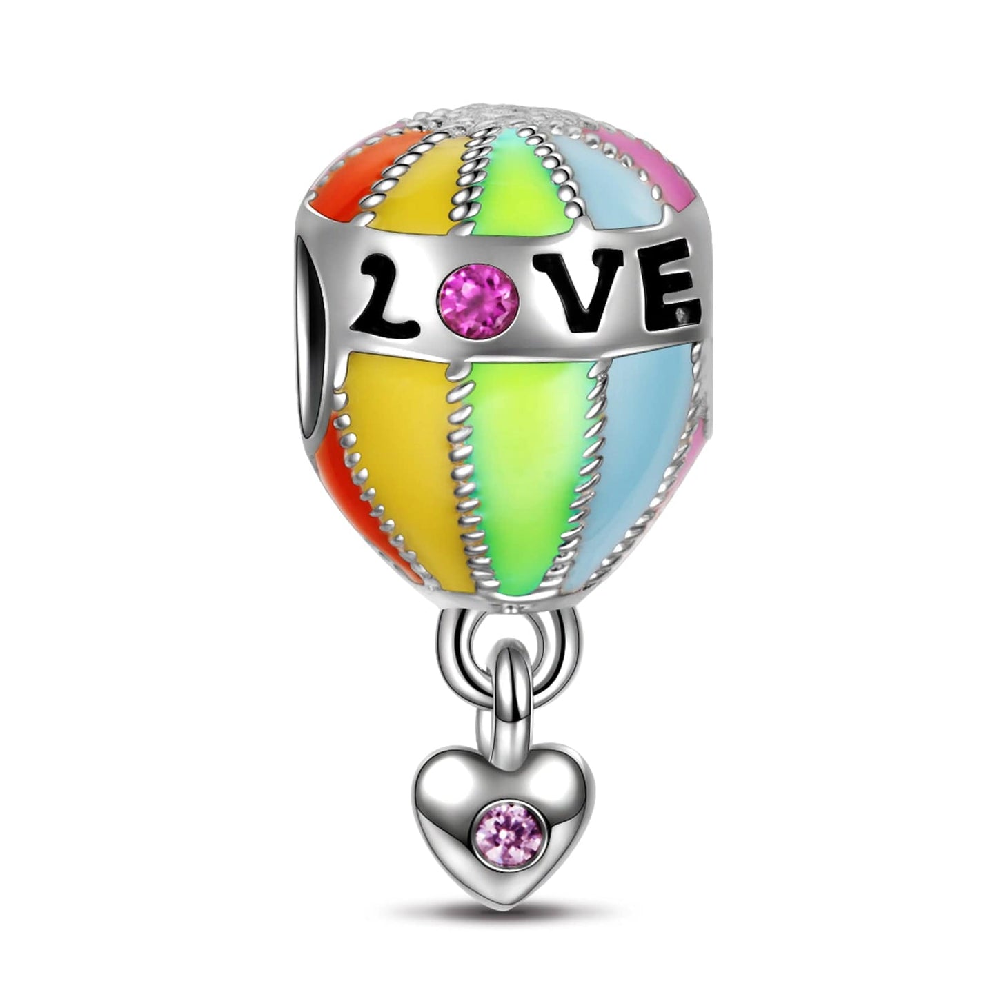 Sterling Silver Hot Air Balloon Charms With Enamel In White Gold Plated