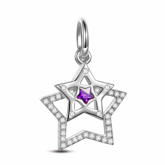 gon- Sterling Silver Brilliant Star Dangle Charms In White Gold Plated