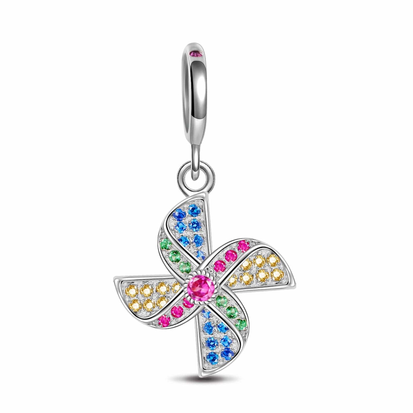 Sterling Silver Lucky Windmill Charms In White Gold Plated