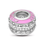 Sterling Silver Creamy Macaron Spcer Charms With Enamel In White Gold Plated
