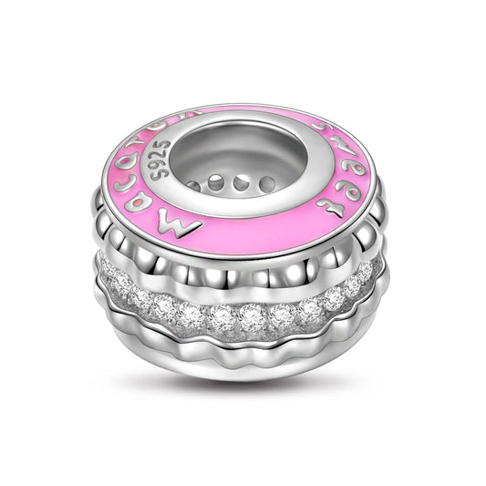 gon- Sterling Silver Creamy Macaron Spcer Charms With Enamel In White Gold Plated