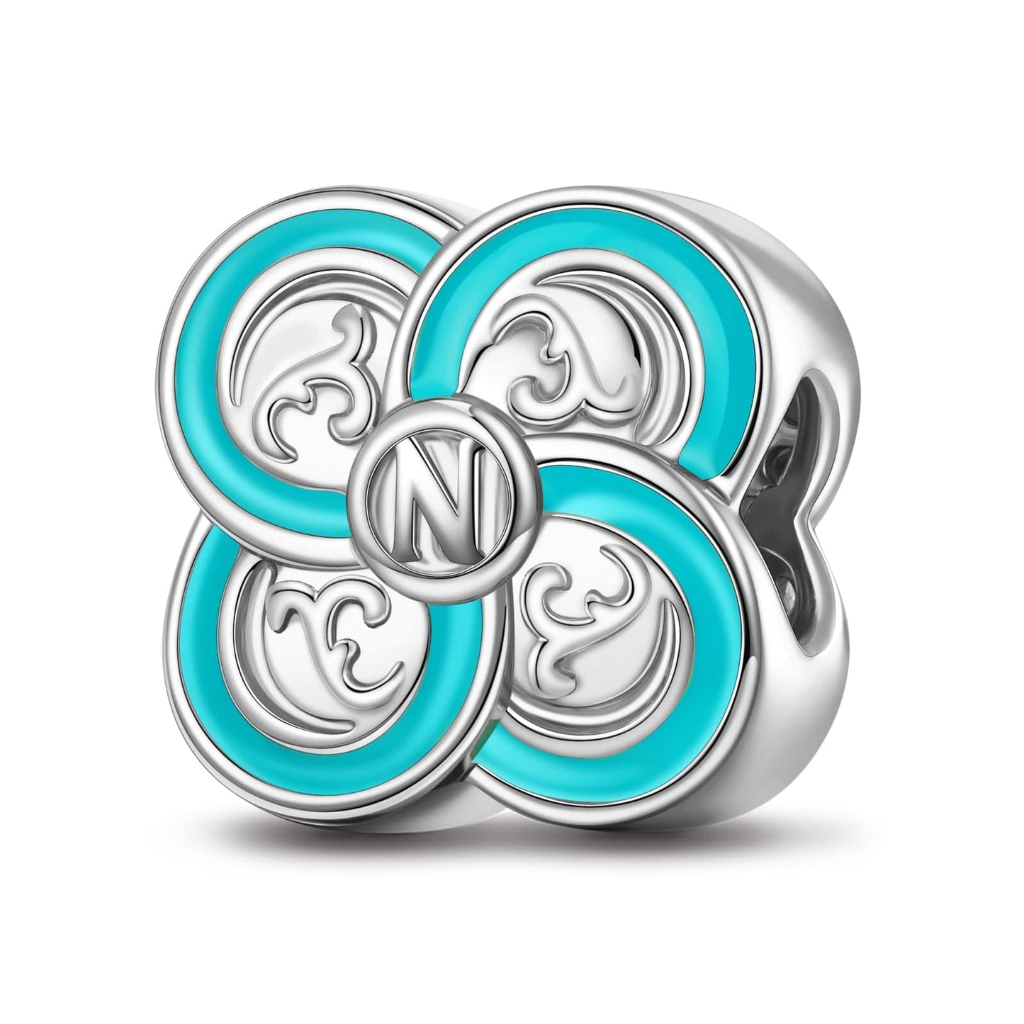Sterling Silver Blue Clover Charms In White Gold Plated