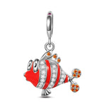 Sterling Silver Clown Fish Nemo Dangle Charms With Enamel In White Gold Plated