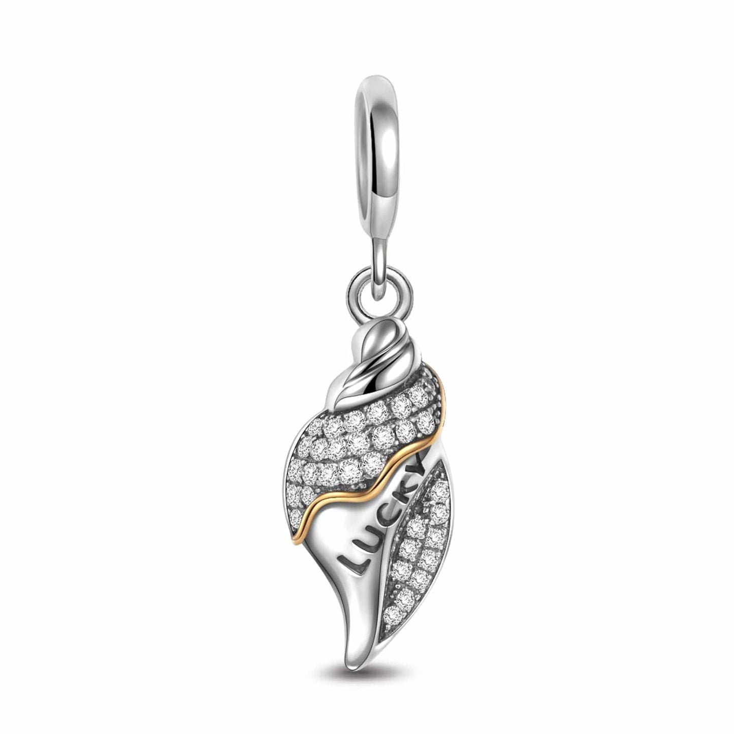 Sterling Silver Singing Conch Dangle Charms In White Gold Plated