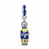 Sterling Silver Matryoshka Doll Dangle Charms With Enamel In White Gold Plated