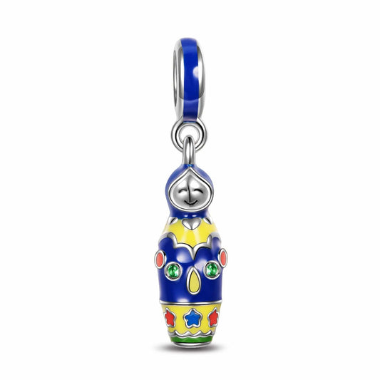 gon- Sterling Silver Matryoshka Doll Dangle Charms With Enamel In White Gold Plated