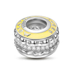 Sterling Silver Yellow Creamy Macaron Spacer Charms With Enamel In White Gold Plated