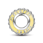 Sterling Silver Yellow Creamy Macaron Spacer Charms With Enamel In White Gold Plated