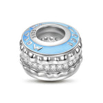 Sterling Silver Blue Creamy Macaron Spacer Charms With Enamel In White Gold Plated