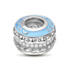 Sterling Silver Blue Creamy Macaron Spacer Charms With Enamel In White Gold Plated