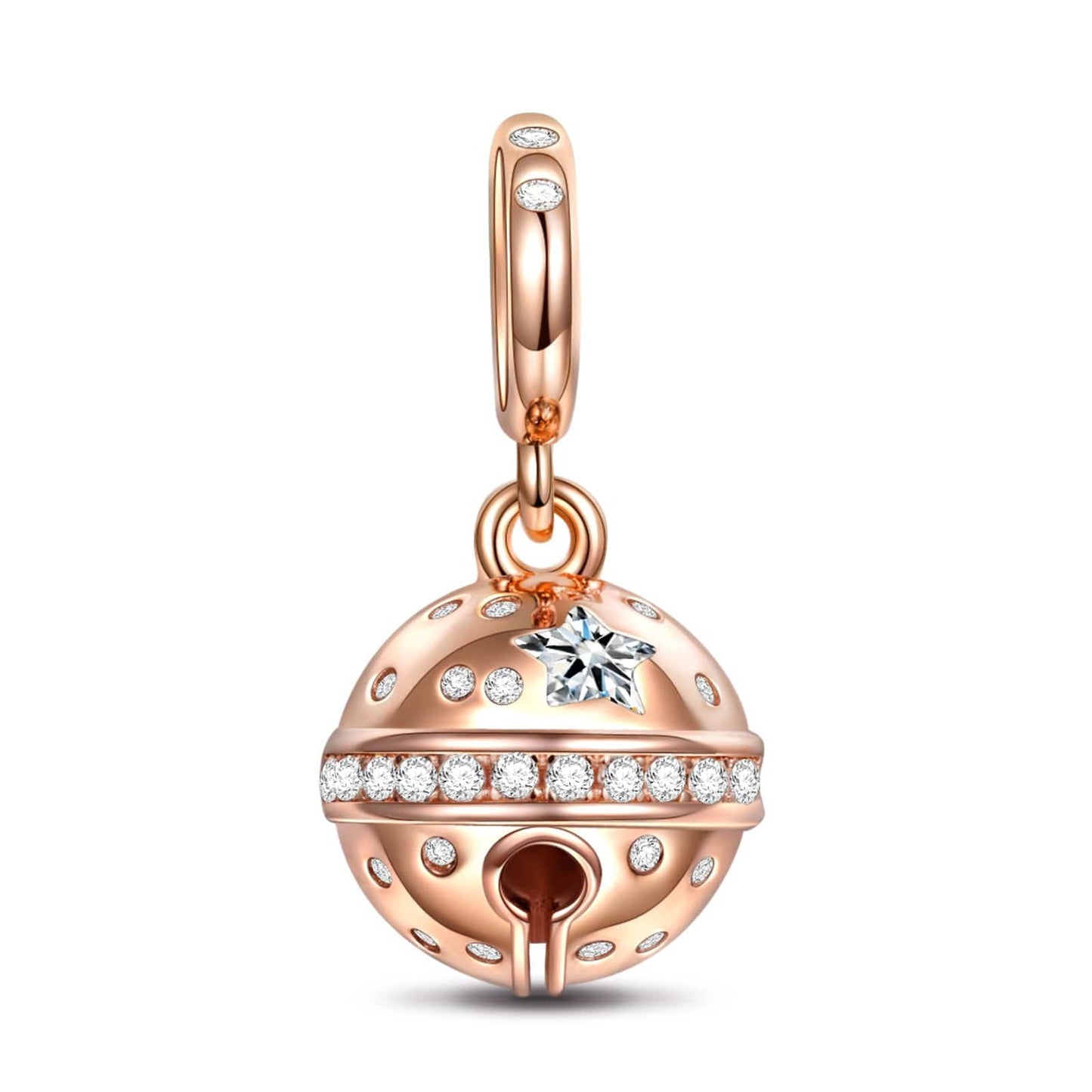 Sterling Silver Jingle Bell Dangle Charms In Rose Gold Plated