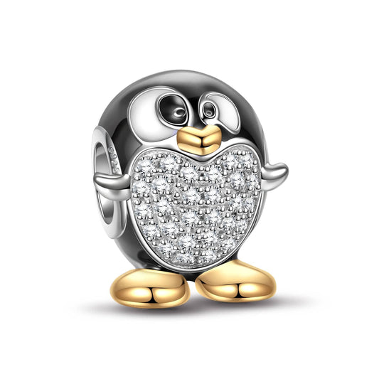 gon- Sterling Silver Cute PenguIn Charms With Enamel In Two-Tone Plating