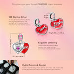 Sterling Silver Mother's Love Charms With Enamel In White Gold Plated