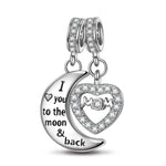 Sterling Silver Moon & Love To Mom Charms In White Gold Plated