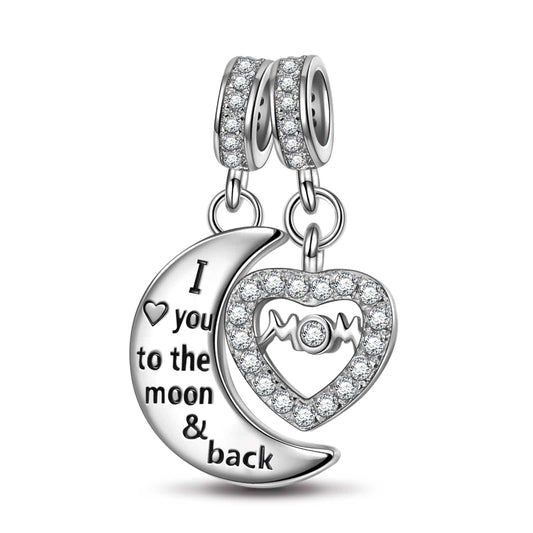 gon- Sterling Silver Moon & Love To Mom Charms In White Gold Plated