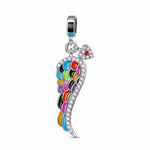 Sterling Silver Colorful Angel Wings Dangle Charms With Enamel In White Gold Plated