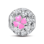 Sterling Silver Pink Lucky Clover Charms With Enamel In White Gold Plated