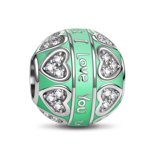 gon- Sterling Silver Green I Love You Charms With Enamel In White Gold Plated