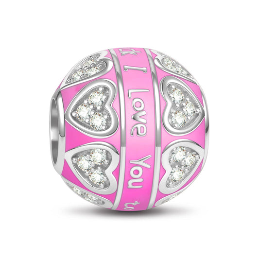 gon- Sterling Silver Pink I Love You Charms With Enamel In White Gold Plated