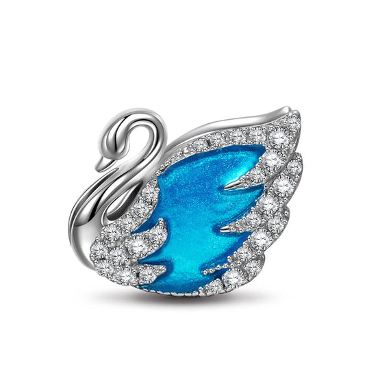 gon- Sterling Silver Swan Princess Charms With Enamel In White Gold Plated