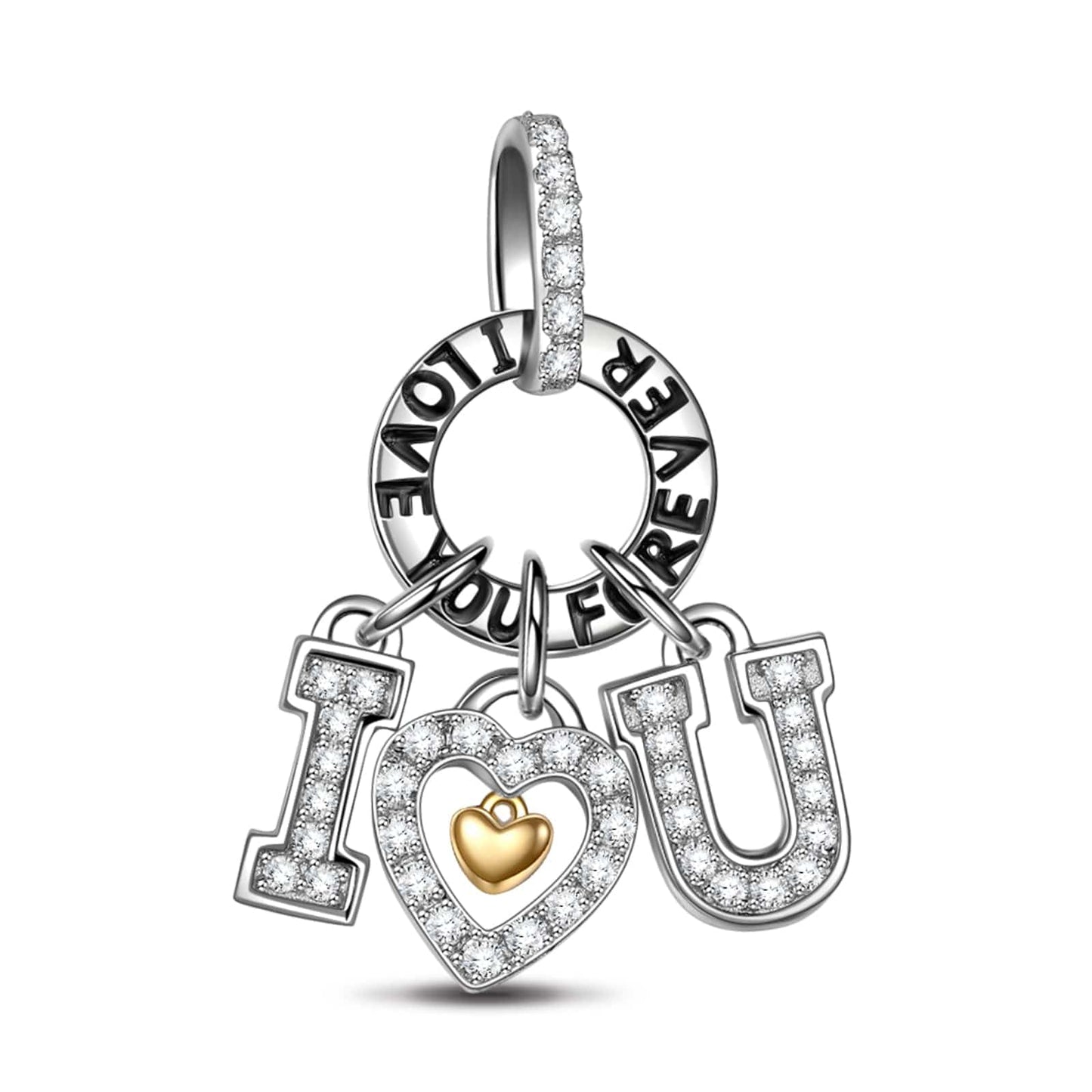Sterling Silver Love You Dangle Charms With Enamel In White Gold Plated