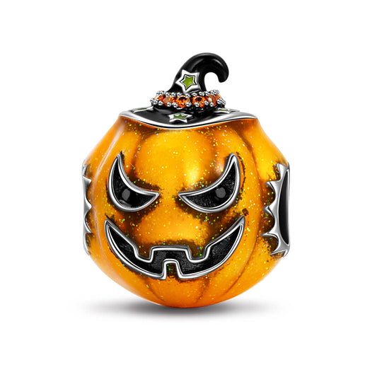 gon- Sterling Silver Halloween Pumpkin Charms With Enamel In Blackened 925 Sterling Silver Plated