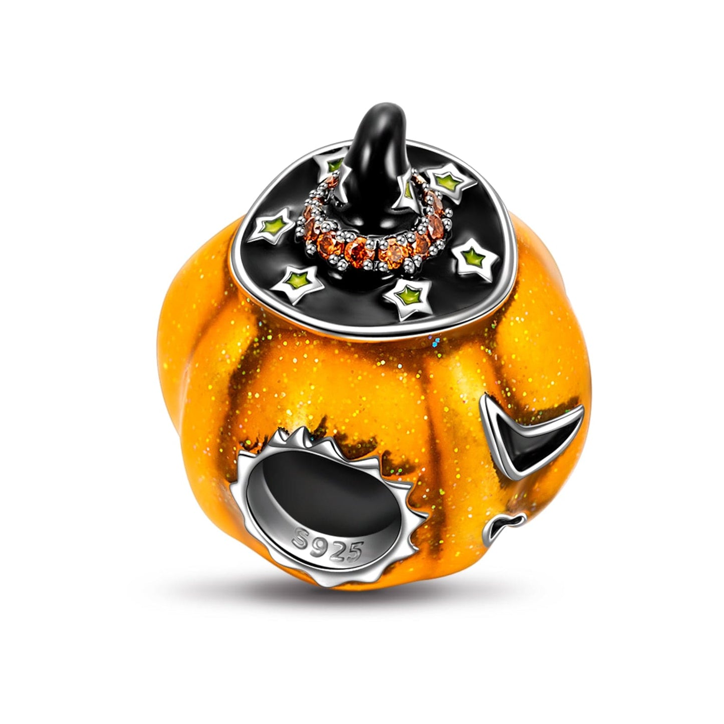 Sterling Silver Halloween Pumpkin Charms With Enamel In Blackened 925 Sterling Silver Plated