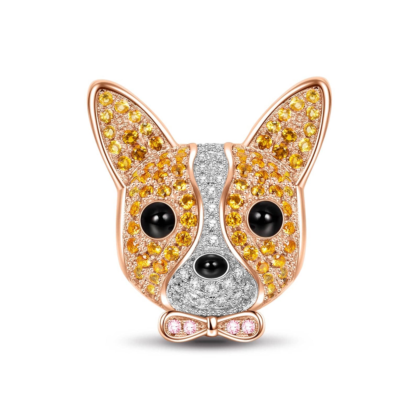 Sterling Silver Cute Chihuahua Charms With Enamel In White Gold Plated