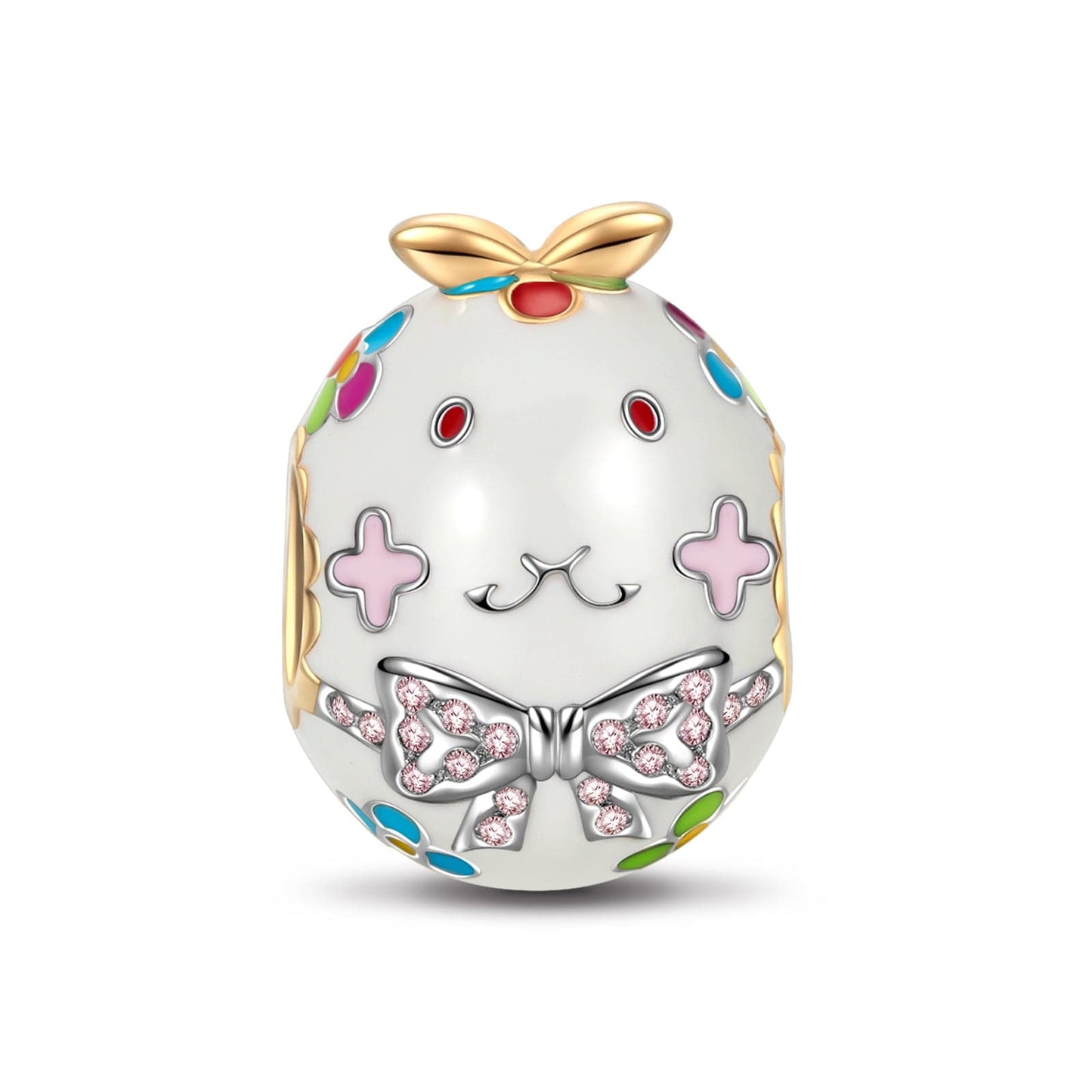 Sterling Silver Miss Rabbit Charms With Enamel In White Gold Plated
