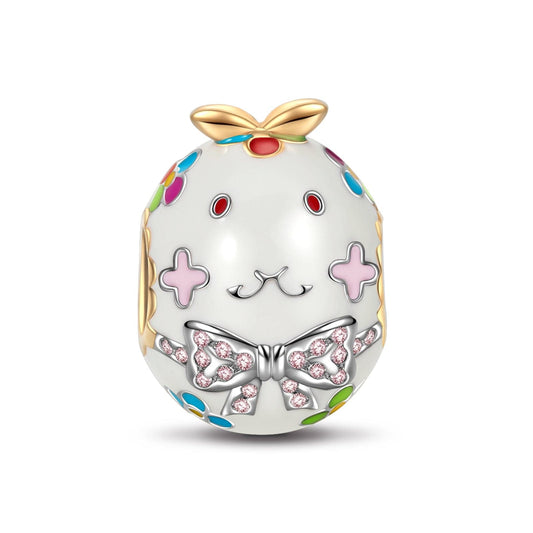 gon- Sterling Silver Miss Rabbit Charms With Enamel In White Gold Plated