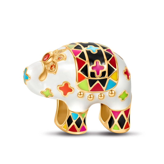 gon- Sterling Silver Cute Elephant Charms With Enamel In 14K Gold Plated