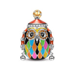 Sterling Silver Ski Owl Charms With Enamel In White Gold Plated