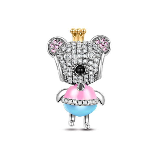 gon- Sterling Silver PrIncess Bear Charms With Enamel In White Gold Plated
