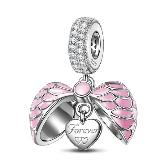 gon- Sterling Silver Pink Surprising Love Dangle Charms With Enamel In White Gold Plated