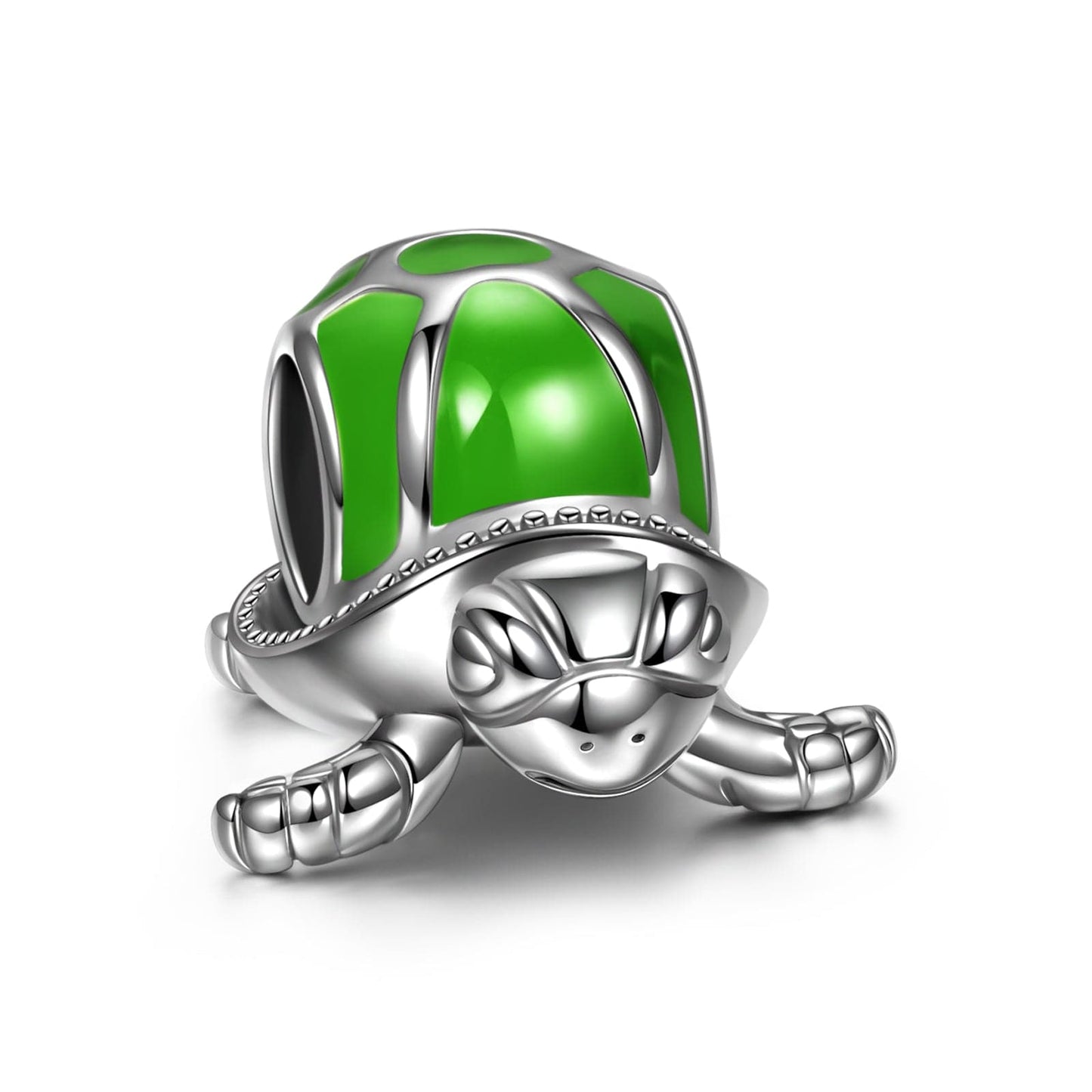 Sterling Silver Green Turtle Charms With Enamel In White Gold Plated