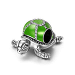 Sterling Silver Green Turtle Charms With Enamel In White Gold Plated