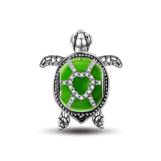 gon- Sterling Silver Green Turtle Charms With Enamel In White Gold Plated