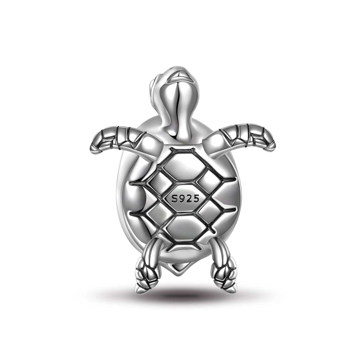 Sterling Silver Green Turtle Charms With Enamel In White Gold Plated